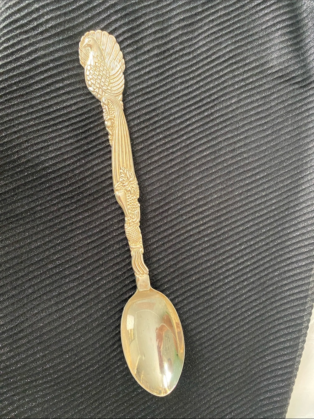 Vintage SILVER Peacock-Handle Serving Spoon